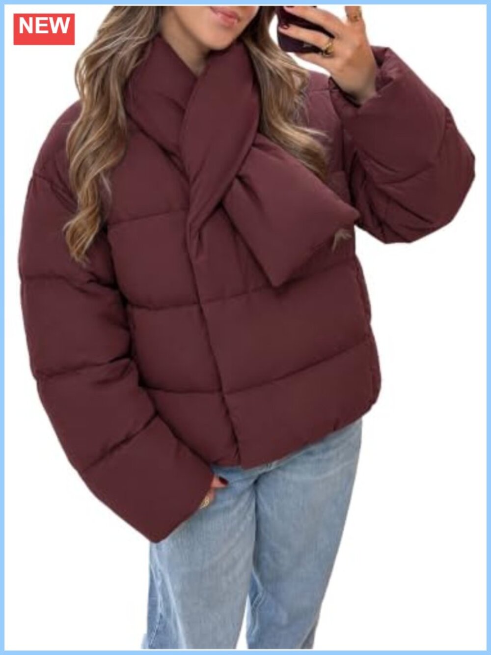 Womens Cropped Quilted Puffer Jacket Oversized Warm Winter Coat